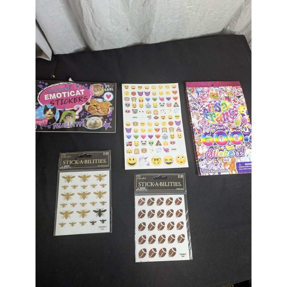 Lisa Frank Bees emojis emoticat kitty cat faces football sticker lot partial